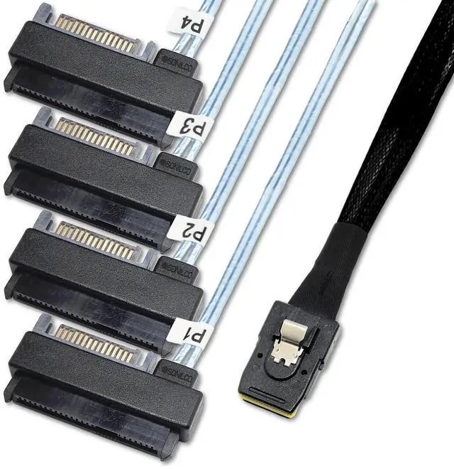 Main image of 1M Mini SAS 36Pin SFF-8087 to SFF-8482 HDD SATA Power Data Cable 2 Pack 3.2FT