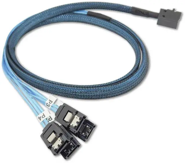 Alt view image 2 of 5 - 1M Internal Mini SAS SFF-8643 to 4 SATA Fanout Cable Black 2 Pack 3.2FT