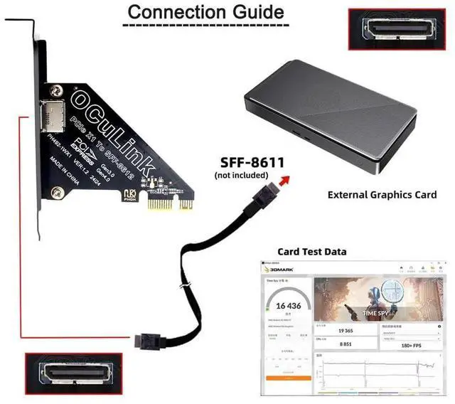 Alt view image 7 of 7 - PCIe 4.0 X1 to OCuLink SFF-8612 SFF-8611 Host Card for U.2 SSD External eGPU Graphics Dock