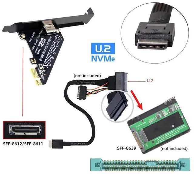 Alt view image 3 of 7 - PCIe 4.0 X1 to OCuLink SFF-8612 SFF-8611 Host Card for U.2 SSD External eGPU Graphics Dock