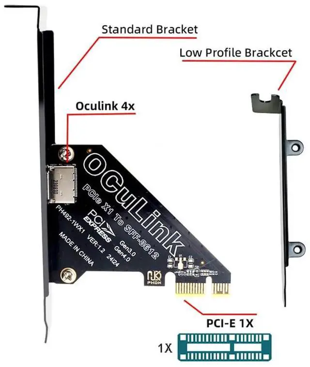 Alt view image 2 of 7 - PCIe 4.0 X1 to OCuLink SFF-8612 SFF-8611 Host Card for U.2 SSD External eGPU Graphics Dock