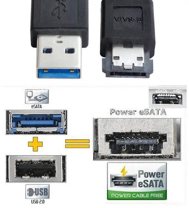 Alt view image 6 of 7 - 1M USB 3.0 to eSATAp DC5V Power Adapter Cable USB Type A to eSATA HDD SSD ODD Converter