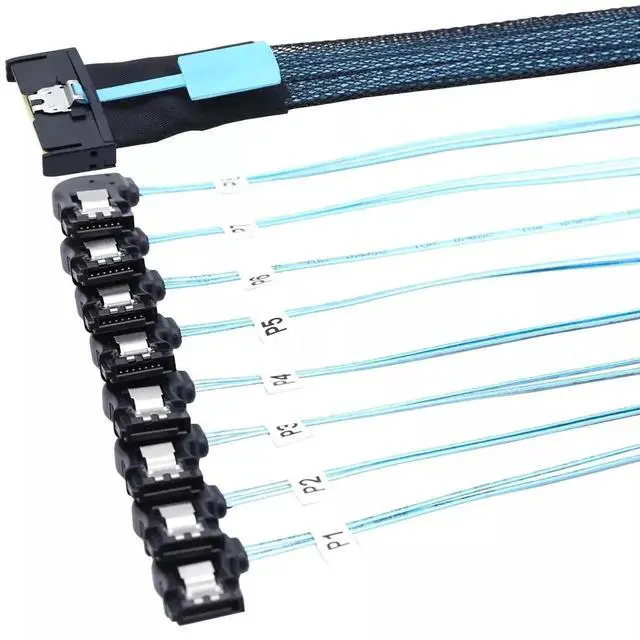 Alt view image 4 of 6 - 0.5M PCIe 5.0 MCIO SFF-8654 8i to 8PCS 7Pin Left Angle Female SATA Breakout Cable