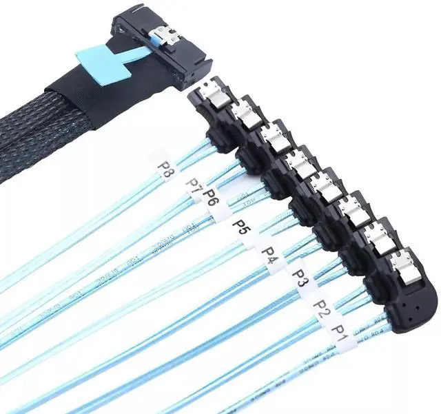 Alt view image 3 of 6 - 0.5M PCIe 5.0 MCIO SFF-8654 8i to 8PCS 7Pin Left Angle Female SATA Breakout Cable