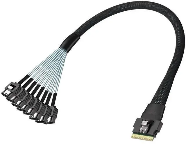 Alt view image 4 of 5 - 1M SlimSAS 8i SFF-8654 to 8 Ports SATA Breakout Cable for Server Hard Drive PC Host