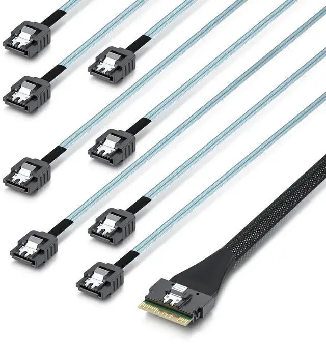 Alt view image 2 of 5 - 1M SlimSAS 8i SFF-8654 to 8 Ports SATA Breakout Cable for Server Hard Drive PC Host