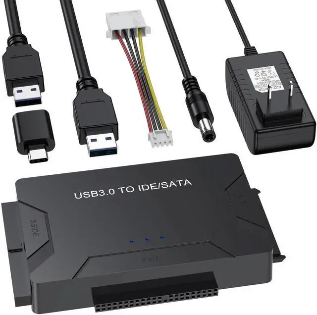Main image of USB 3.0 Type C to SATA IDE Hard Drive Adapter Cable with 12V 2A Power Supply for 2.5/3.5 Inch HDD SSD Blu-ray Drive Max 20TB