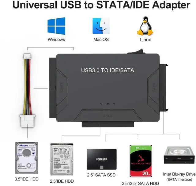 Alt view image 3 of 7 - USB 3.0 Type C to SATA IDE Hard Drive Adapter Cable with 12V 2A Power Supply for 2.5/3.5 Inch HDD SSD Blu-ray Drive Max 20TB