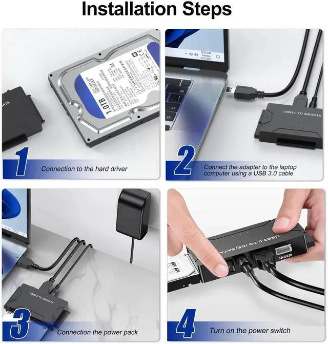 Alt view image 5 of 7 - USB 3.0 Type C to SATA IDE Hard Drive Adapter Cable with 12V 2A Power Supply for 2.5/3.5 Inch HDD SSD Blu-ray Drive Max 20TB