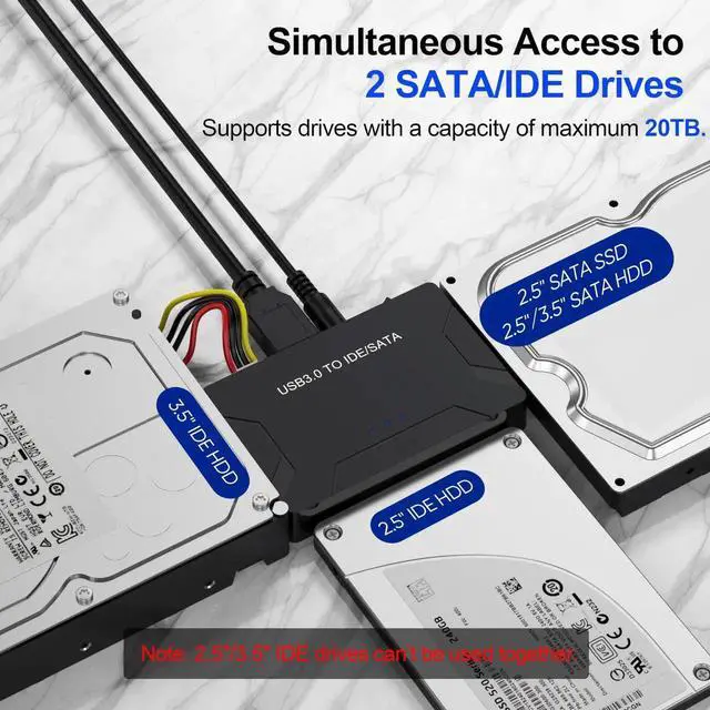 Alt view image 7 of 7 - USB 3.0 Type C to SATA IDE Hard Drive Adapter Cable with 12V 2A Power Supply for 2.5/3.5 Inch HDD SSD Blu-ray Drive Max 20TB