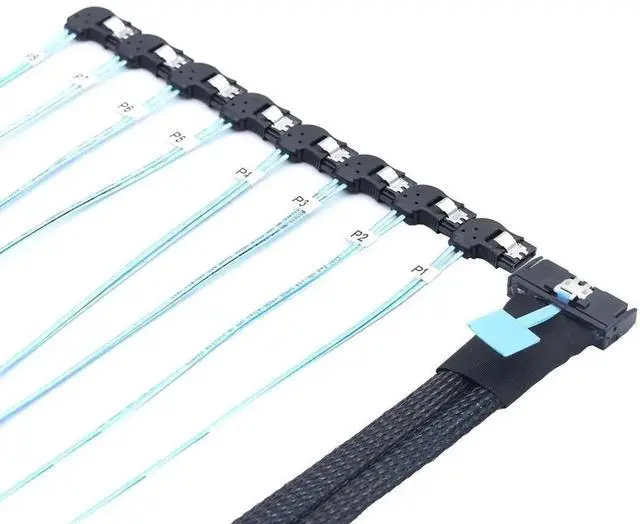 Alt view image 2 of 5 - 50CM PCIe 5.0 MCIO SFF-8654 8i to 8 Port 7Pin Right Angle Female SATA Cable