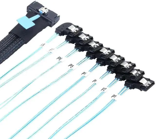 Alt view image 4 of 5 - 50CM PCIe 5.0 MCIO SFF-8654 8i to 8 Port 7Pin Right Angle Female SATA Cable