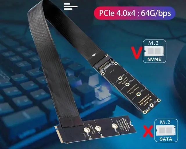 Alt view image 4 of 5 - 30CM M.2 NVMe M-Key PCIe SSD Extension Card Flexible Angled Soft PCB Extender Cable