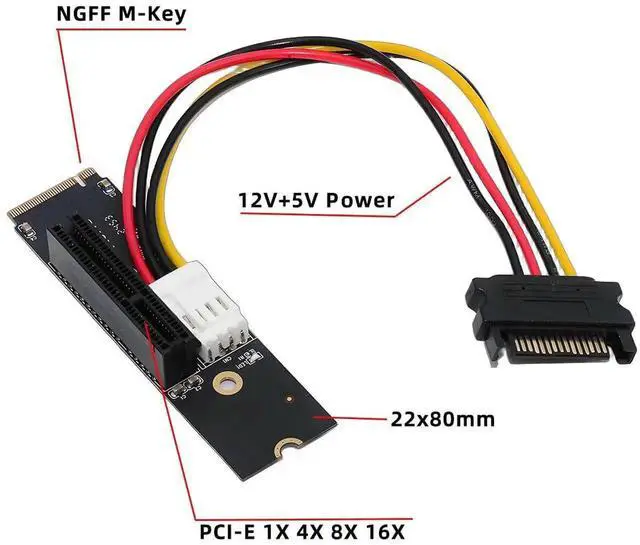 Alt view image 4 of 7 - M.2 M-Key 2280 2260 to PCIe X1 X4 X8 X16 Graphics Card Riser Extension Adapter