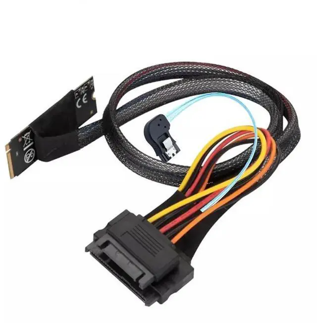 Main image of 100CM Left Angle M.2 M-Key SFF-8643 to U.2 SFF-8639 Adapter Cable, With SATA 15P & 7P Power Cable