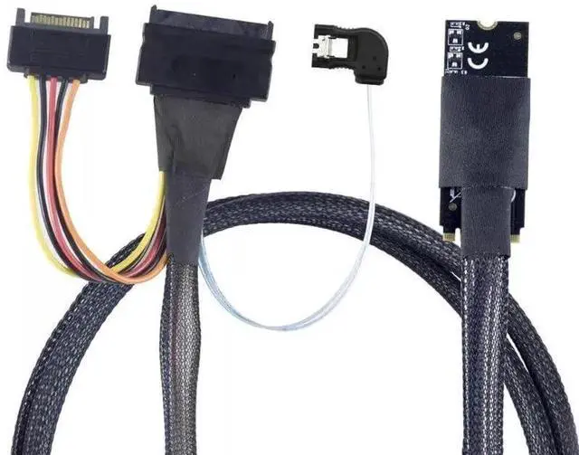 Alt view image 2 of 5 - 100CM Left Angle M.2 M-Key SFF-8643 to U.2 SFF-8639 Adapter Cable, With SATA 15P & 7P Power Cable