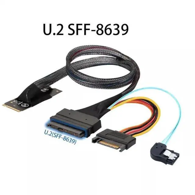 Alt view image 4 of 5 - 100CM Left Angle M.2 M-Key SFF-8643 to U.2 SFF-8639 Adapter Cable, With SATA 15P & 7P Power Cable
