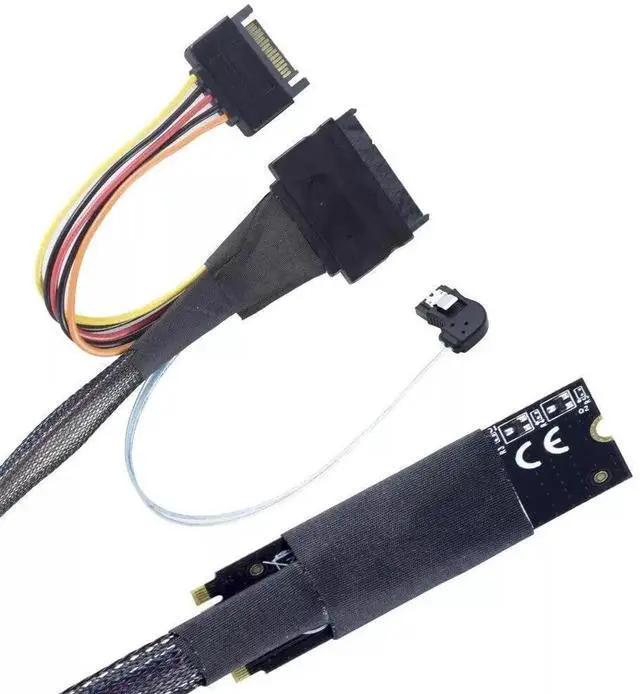 Alt view image 5 of 5 - 100CM Left Angle M.2 M-Key SFF-8643 to U.2 SFF-8639 Adapter Cable, With SATA 15P & 7P Power Cable