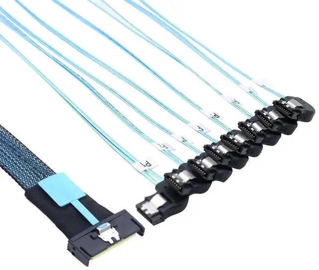 Main image of 100CM Right Angle Female MCIO SFF-8654 8i PCIe 5.0 Ultraport Slimline Cable to 8X SATA 7Pin