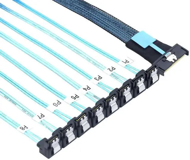 Alt view image 2 of 6 - 80CM 90 Degree Female MCIO SFF-8654 8i PCIe 5.0 Slimline Ultraport Cable to 8X SATA