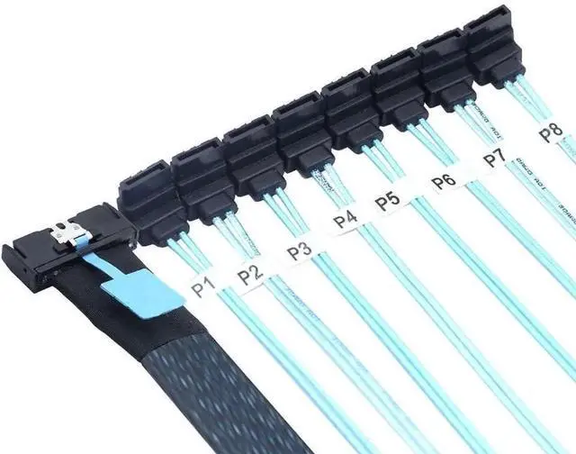 Alt view image 5 of 6 - 80CM 90 Degree Female MCIO SFF-8654 8i PCIe 5.0 Slimline Ultraport Cable to 8X SATA