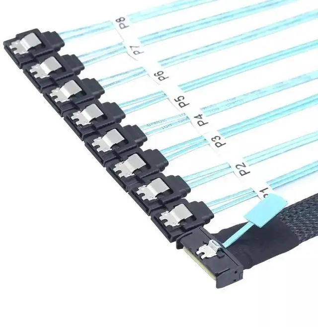 Alt view image 6 of 6 - 1M 74Pin MCIO SFF-8654 8i PCIe 5.0 Slimline Ultraport Cable to 8 Ports SATA 7Pin Female