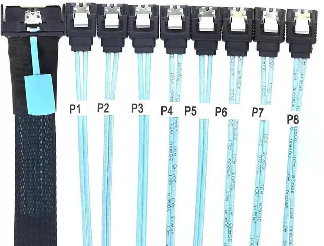 Alt view image 2 of 6 - 1M 74Pin MCIO SFF-8654 8i PCIe 5.0 Slimline Ultraport Cable to 8 Ports SATA 7Pin Female