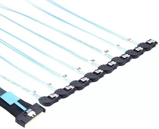 Main image of 1M Left Female MCIO 8X SFF-8654 8i PCIe 5.0 Slimline Ultraport Cable to 8X SATA 7Pin