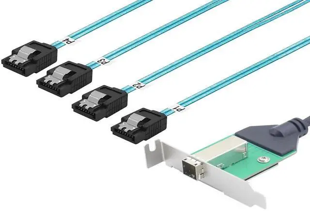 Main image of 0.5M 12G 30AWG External Mini SAS HD SFF-8644 Female with PCBA to 4 Ports SATA Server RAID Hard Drive Data Cable