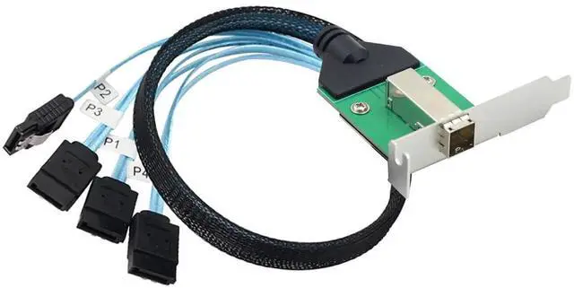 Alt view image 5 of 5 - 0.5M 12G 30AWG External Mini SAS HD SFF-8644 Female with PCBA to 4 Ports SATA Server RAID Hard Drive Data Cable