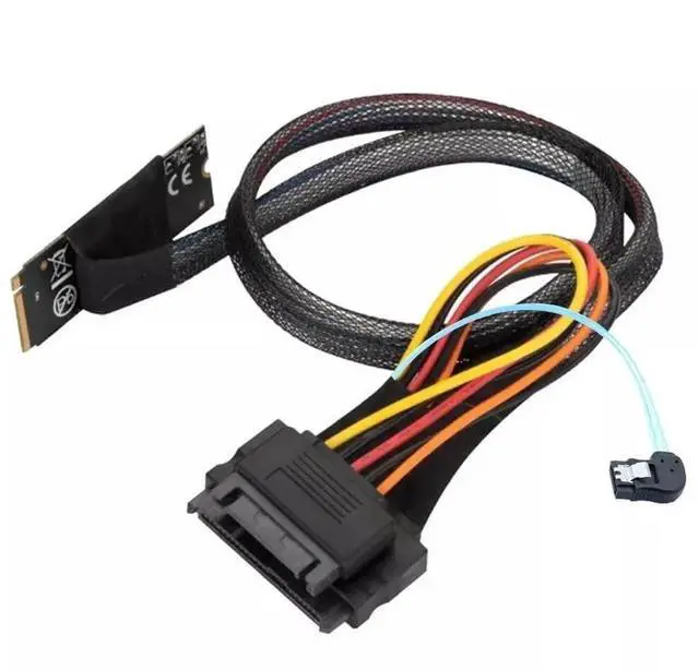 Main image of 100CM Right Angle M.2 M-Key SFF-8643 to U.2 SFF-8639 Cable with SATA 15P 7P Power