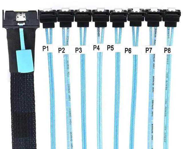 Alt view image 4 of 6 - 100CM 90 Degree Female MCIO SFF-8654 8i PCIe 5.0 Slimline Ultraport Cable to 8X SATA 7Pin