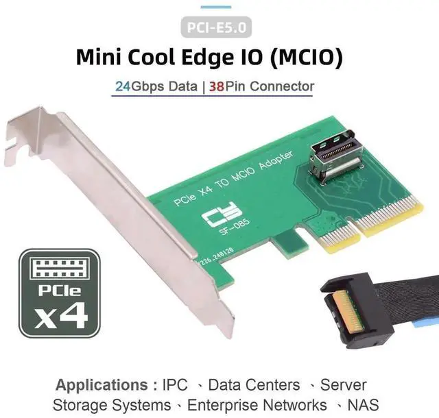 Alt view image 7 of 7 - PCIe 5.0 4.0 x4 MCIO Mini Cool Edge IO Female Host Adapter Card, M.2 NVMe to U.2 SSD Converter with Low Profile Bracket