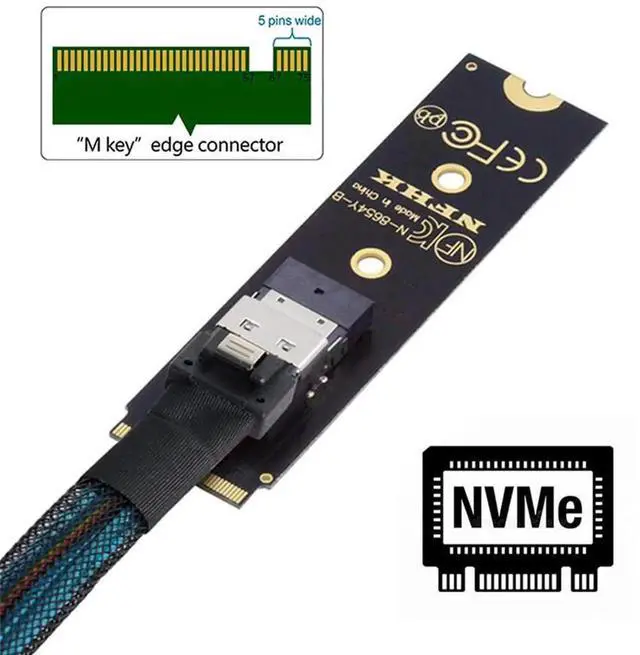 Alt view image 5 of 7 - 40cm NGFF M-Key NVMe Male to Female Extension Cable with SFF-8654 Connector, Compatible with 2280 22110 SSD for Motherboard