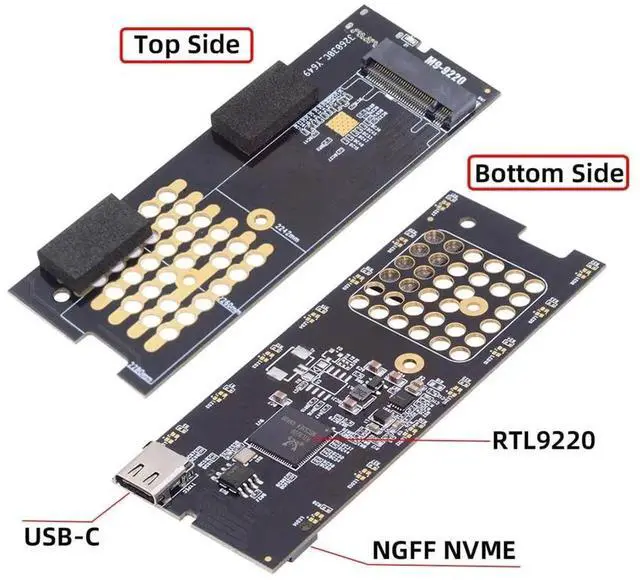 Alt view image 2 of 7 - 20Gbps Type-C USB3.2 USB4 to M.2 NVMe SATA SSD Enclosure, RTL9220 Chip M-Key NGFF SSD Reader Case Fit 2280/2242/2260mm