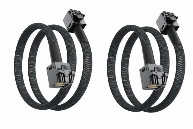 Main image of SFF-8643 to SFF-8643 MiniSAS HD Internal Cable with Sideband, 4-Lane SAS Data Transfer for Server RAID Card PCIe Controller, 0.8M 2.6FT 2 Pack