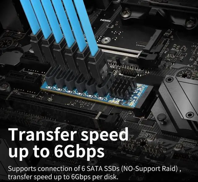 Alt view image 3 of 6 - M.2 M Key to 6 Ports SATA 3.0 Expansion Card, Non-RAID Design Desktop PC Converter Card Support SSD HDD