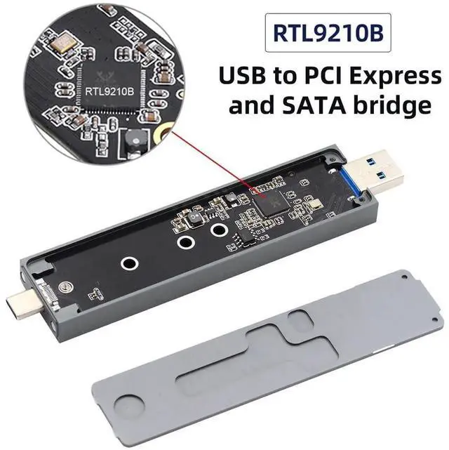 Alt view image 5 of 7 - 10Gbps Combo Type-C USB3.0 to M.2 SSD Enclosure, RTL9210B Chip M-Key NVMe & SATA SSD Adapter Case Fit 2280 2242 2230