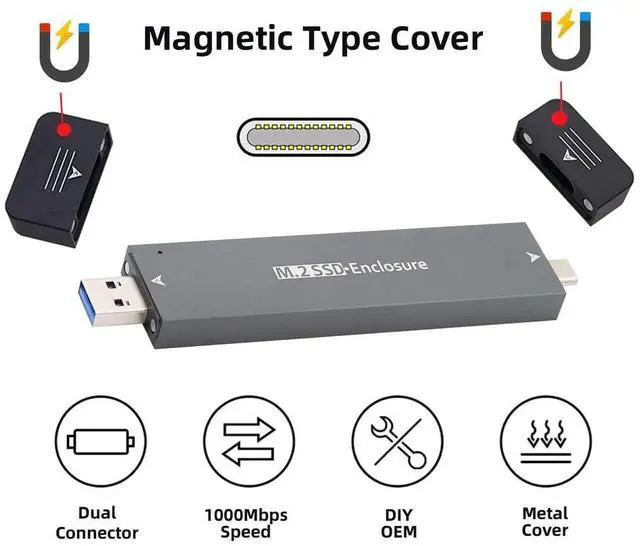 Alt view image 2 of 7 - 10Gbps Combo Type-C USB3.0 to M.2 SSD Enclosure, RTL9210B Chip M-Key NVMe & SATA SSD Adapter Case Fit 2280 2242 2230