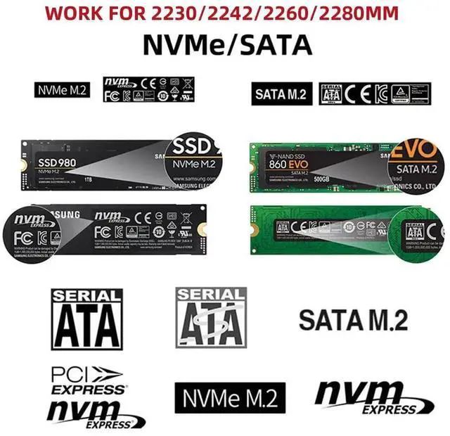 Alt view image 6 of 7 - 10Gbps Combo Type-C USB3.0 to M.2 SSD Enclosure, RTL9210B Chip M-Key NVMe & SATA SSD Adapter Case Fit 2280 2242 2230