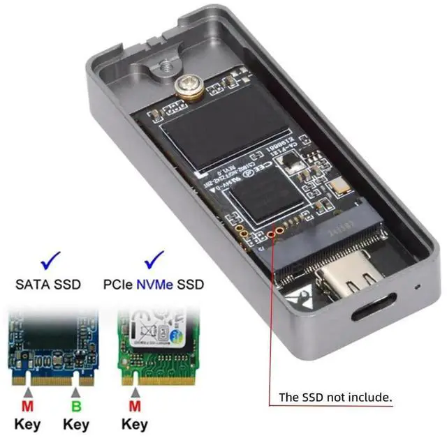 Alt view image 7 of 7 - 20Gbps Type-C USB3.2 USB4 to M.2 SSD Enclosure, RTL9220 Chip M-Key NVMe SATA SSD Adapter Case for 2242 2230