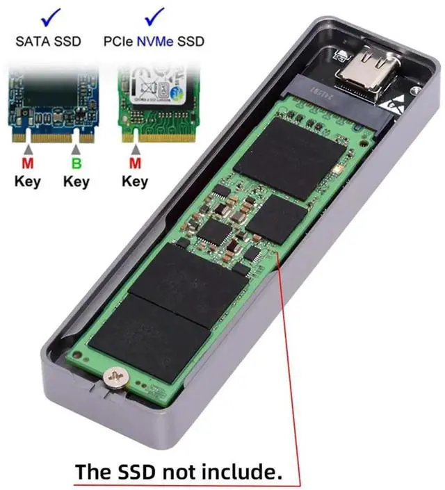 Alt view image 6 of 7 - 20Gbps USB3.2 USB4 Type-C to M.2 SSD Enclosure, RTL9220 Chip M-Key NVMe SATA SSD Adapter Case Fit 2280 2242 2230