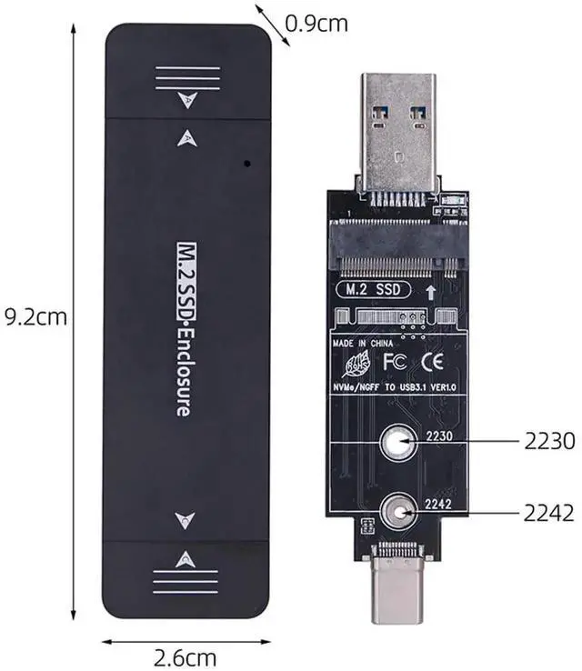 Alt view image 6 of 7 - 10Gbps Combo USB3.0 Type-C to M.2 SSD Enclosure, RTL9210B Chip M-Key NVMe SATA SSD Adapter Case for 2242 2230