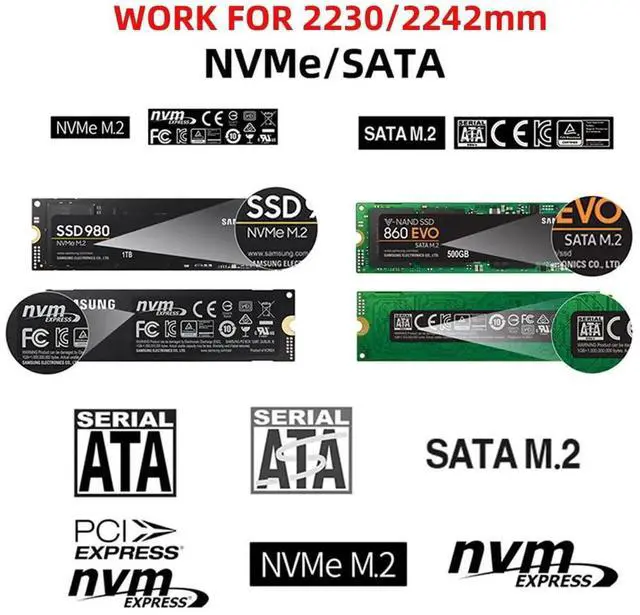 Alt view image 2 of 7 - 10Gbps Combo USB3.0 Type-C to M.2 SSD Enclosure, RTL9210B Chip M-Key NVMe SATA SSD Adapter Case for 2242 2230