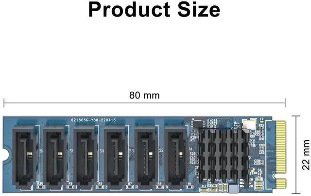 Alt view image 4 of 4 - 6 Port M.2 M Key to SATA 3.0 Expansion Card with 6 SATA Cables, ASMedia ASM1166 Chip, 6Gbps High Speed SATA Adapter Card with LED Indicator & Installation Tools for Desktop PC SSD HDD