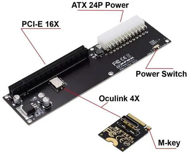 Alt view image 2 of 7 - M.2 M-Key to SFF-8612 OCuLink Adapter Card with SFF-8611 Cable, PCIe 3.0 Expansion Kit for GPD Win Max2 External GPU NVMe SSD
