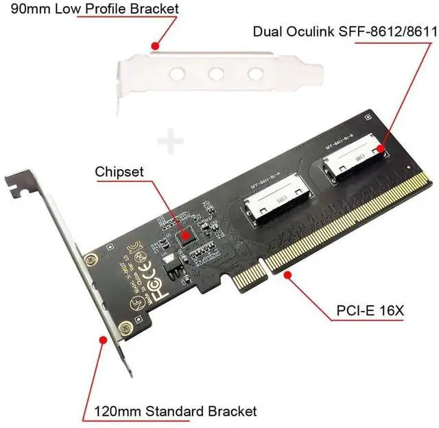 Alt view image 7 of 7 - PCIe 16X to Dual OCuLink SFF-8612 SFF-8611 8X VROC Expansion Adapter Card for Motherboard SSD External Graphics Card