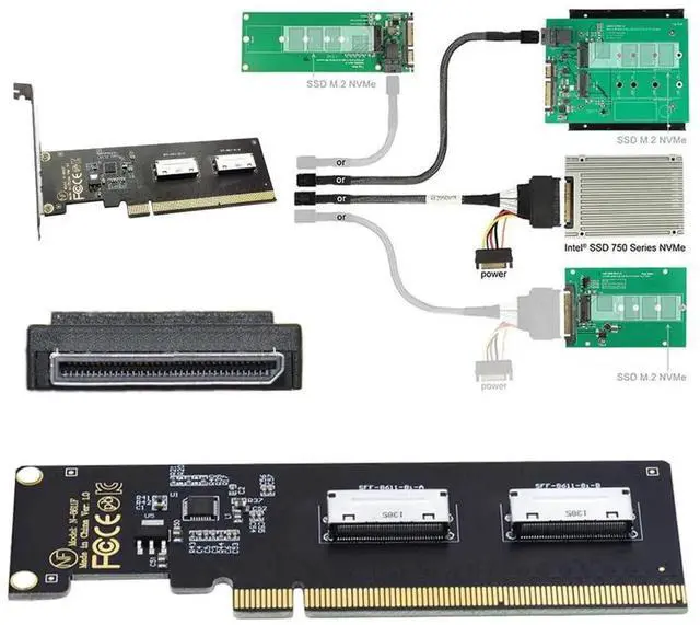 Alt view image 3 of 7 - PCIe 16X to Dual OCuLink SFF-8612 SFF-8611 8X VROC Expansion Adapter Card for Motherboard SSD External Graphics Card