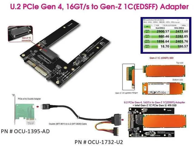 Alt view image 3 of 7 - U.2 PCIe Gen4 16GT/s SSD Adapter Converter, U.2 to Gen-Z 1C EDSFF SSD Adapter Card for Server Storage