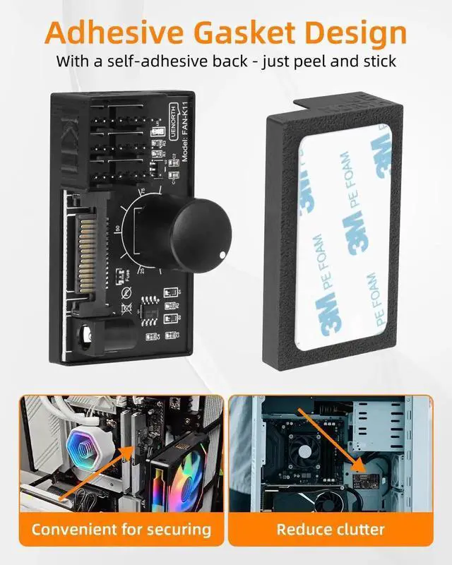 Alt view image 4 of 7 - 12V 4Pin PWM Fan Hub 1 In 6 Out PC Fan Speed Controller, SATA/DC5525 Powered Cooling Speed Adjuster Max 60W 5A Output